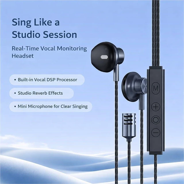 Alt view image 4 of 7 - Type-C In-Ear Karaoke Earbuds with Echo & Built-in Mic Real-Time Monitoring, 3 Reverb Modes, Wired Headphones for TikTok, Smule, StarMaker & Karaoke Apps