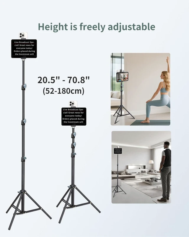 Alt view image 4 of 7 - Large Screen Teleprompter Holder for Tablet & Phone with 70.8" Tripod