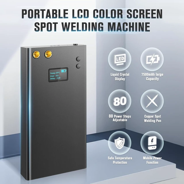 Alt view image 4 of 7 - Battery Spot Welder Kit with LCD Color Screen 7500mAh Mini Spot Welding Machine with 80 Adjustable Power Levels