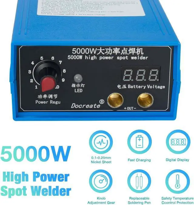 Alt view image 3 of 7 - 5000W Battery Spot Welder, Portable Adjustable Spot Welding Machine for 18650 Lithium Batteries, Welding Nickel Sheets 0.1-0.25mm