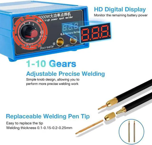 Alt view image 4 of 7 - 5000W Battery Spot Welder, Portable Adjustable Spot Welding Machine for 18650 Lithium Batteries, Welding Nickel Sheets 0.1-0.25mm