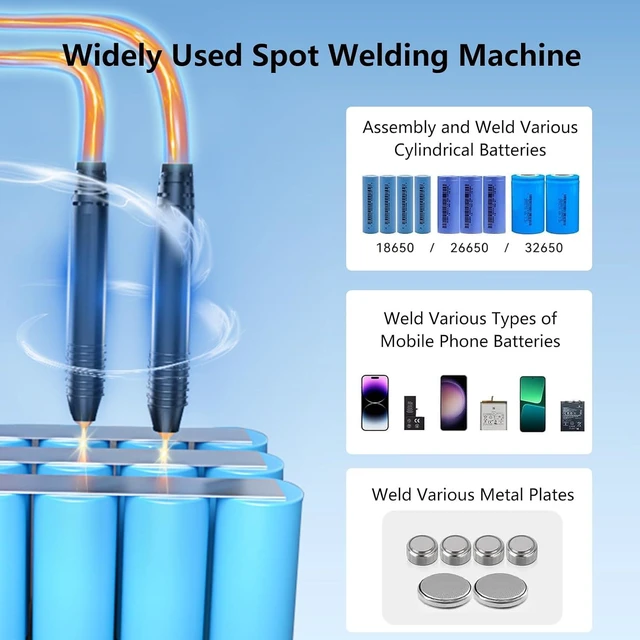 Alt view image 2 of 6 - 8000mAh Portable Handheld Battery Spot Welder with LCD Screen 99-Gear Adjustable Machine, Pulse 0.1mm-0.25mm for Iron, Stainless Steel, Nickel Strip & 18650 Battery Pack