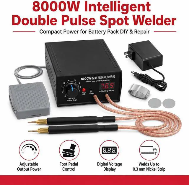 Alt view image 2 of 7 - 8000W Spot Welder,Handheld Spot Welder,Portable Spot Welder Machine DIY Kit,High Power Handheld Spot Welding Machine,with nickel strip and spot welding pen,for 18650 Battery Pack Welding Tools