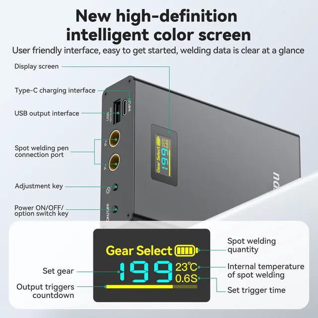 Alt view image 5 of 7 - Battery Spot Welder, 2'' LCD Screen 5000mAh 18650 Spot Welder Pocket Size Upgraded Enhanced 199 Gears Adjustable Portable Mini Spot Welder with Nickel Sheet For Making Battery Packs