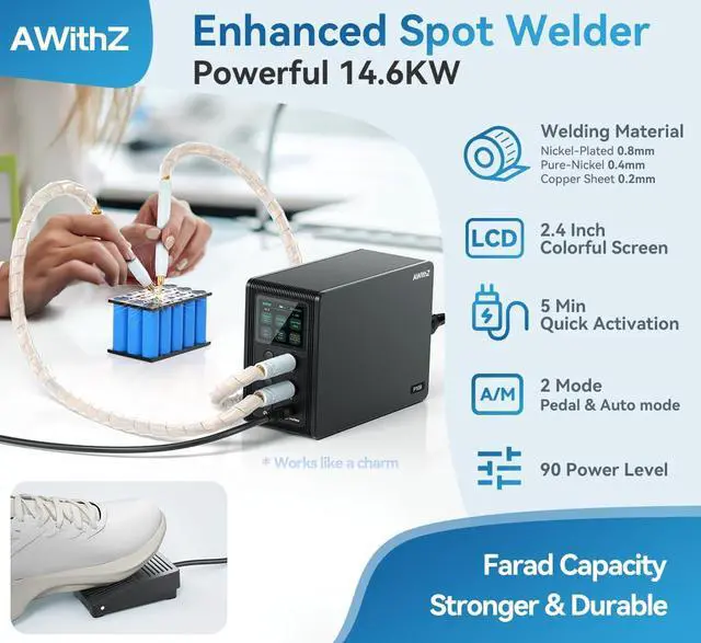Alt view image 3 of 7 - 14.6 KW Capacitor Battery Spot Welder, Spot Welder, 2-in-1 Automatic & Foot Pedal Two Modes Battery Farad Welding Equipment for 18650/LiFePO4 Lithium Battery Pack Building (P20B)