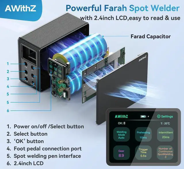 Alt view image 4 of 7 - 14.6 KW Capacitor Battery Spot Welder, Spot Welder, 2-in-1 Automatic & Foot Pedal Two Modes Battery Farad Welding Equipment for 18650/LiFePO4 Lithium Battery Pack Building (P20B)