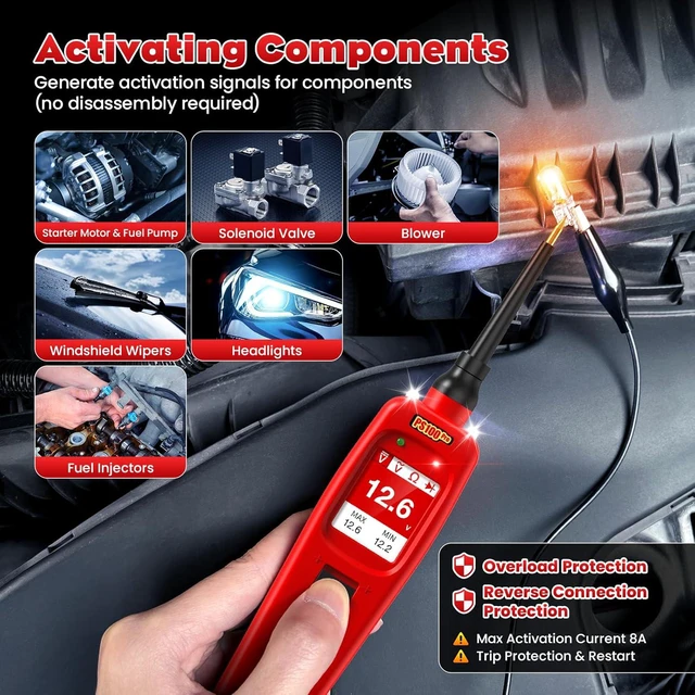 Alt view image 4 of 7 - PS100PRO Automotive Circuit Tester & Short Finder 12V/24V Power Circuit Probe Kit with AC/DC Voltage Tester, Current Probe & Component Activation, Includes 20FT+20FT Cable