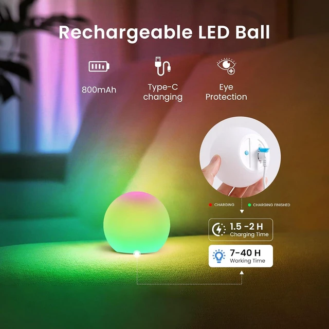 Alt view image 6 of 7 - Rechargeable 3-Inch LED Ball Light with 16 Colors & 4 Modes Waterproof Floating Pool Light for Bathtub, Decorative Lighting & Gift, 4 Pack