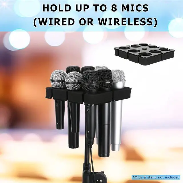 Alt view image 2 of 7 - Multi Microphone Holder Holds Up to 8 Mics, with 3/8"-16 Threaded Adapter, Ideal Mics Holder for Stage Organization and Display, Aluminum, Black