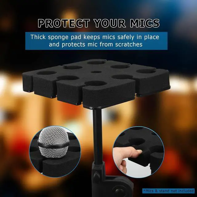 Alt view image 4 of 7 - Multi Microphone Holder Holds Up to 8 Mics, with 3/8"-16 Threaded Adapter, Ideal Mics Holder for Stage Organization and Display, Aluminum, Black