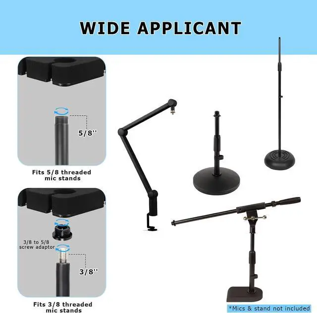 Alt view image 5 of 7 - Multi Microphone Holder Holds Up to 8 Mics, with 3/8"-16 Threaded Adapter, Ideal Mics Holder for Stage Organization and Display, Aluminum, Black