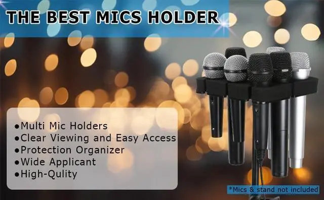 Alt view image 7 of 7 - Multi Microphone Holder Holds Up to 8 Mics, with 3/8"-16 Threaded Adapter, Ideal Mics Holder for Stage Organization and Display, Aluminum, Black