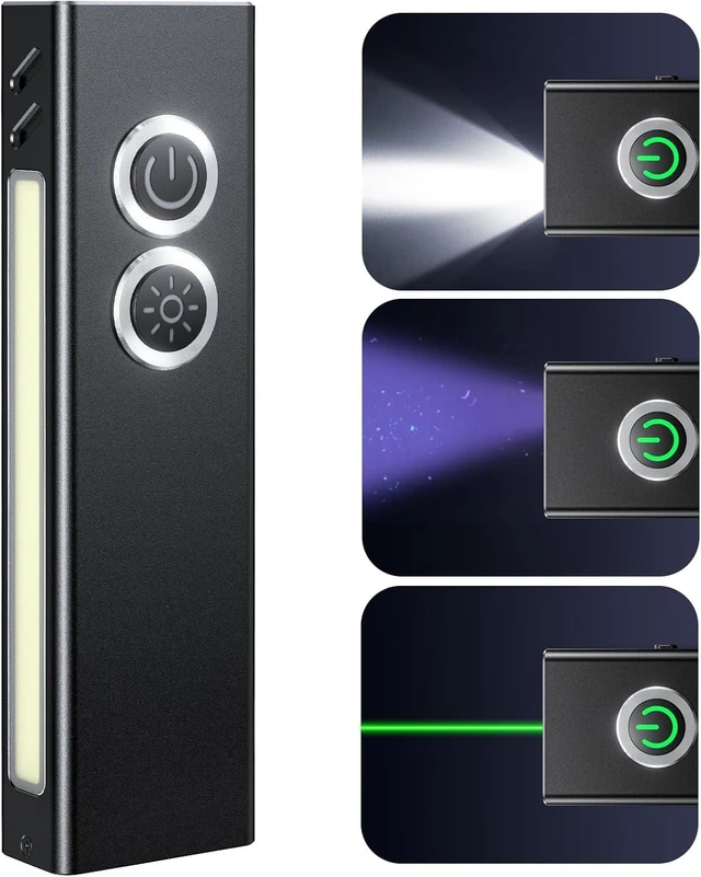 Main image of 1300LM EDC Pocket Flashlight 5-in-1 (Spotlight/UV/Green Beam/Floodlight/Red LED) Rechargeable Magnetic/Clip Flat Light for Outdoor/Emergency/Work