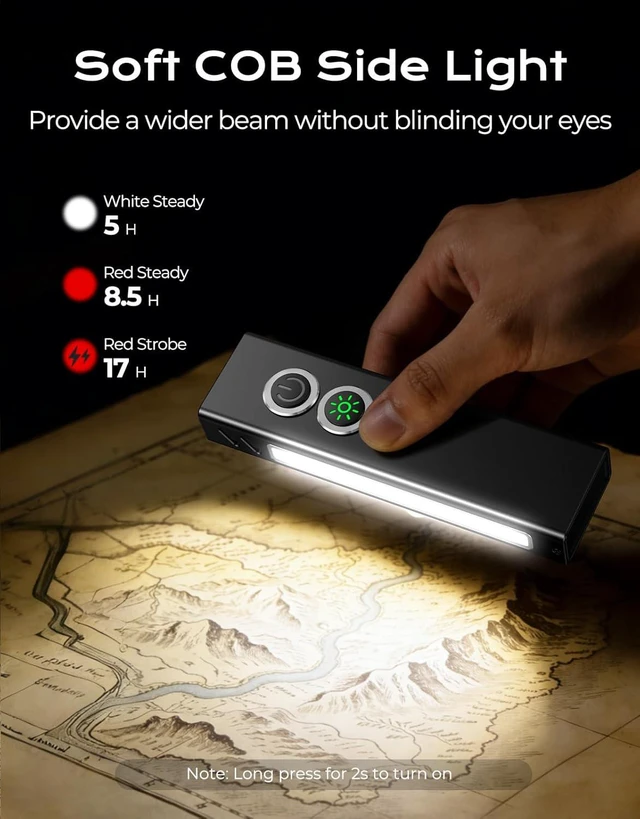 Alt view image 4 of 7 - 1300LM EDC Pocket Flashlight 5-in-1 (Spotlight/UV/Green Beam/Floodlight/Red LED) Rechargeable Magnetic/Clip Flat Light for Outdoor/Emergency/Work