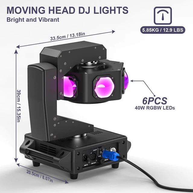 Alt view image 5 of 7 - Moving Head DJ Light 6 x 40W RGBW Stage Lighting with 3-Axis Linkage DMX & Sound Activated Beam Spotlight for DJ, Party, Wedding, Church, Live Show & Bar