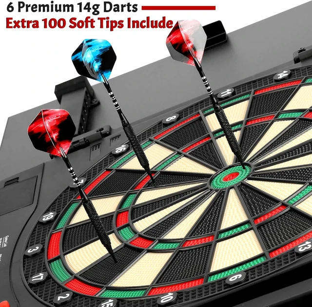 Alt view image 2 of 6 - Electronic Dartboard Cabinet with LED Scoreboard Digital Soft Tip Set with 40 Games & 420 Variants, 6 Darts, 100 Tips