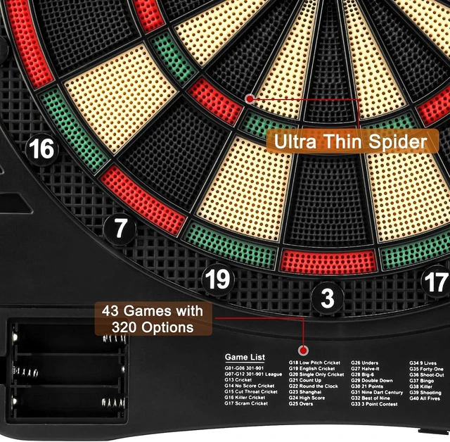 Alt view image 4 of 6 - Electronic Dartboard Cabinet with LED Scoreboard Digital Soft Tip Set with 40 Games & 420 Variants, 6 Darts, 100 Tips