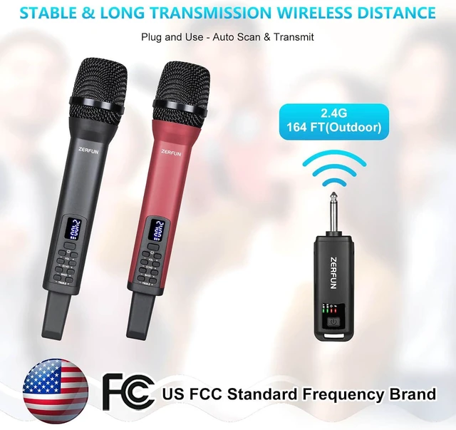 Alt view image 5 of 7 - Dual Rechargeable Pro Handheld Wireless Mics Cordless System with Echo, Treble, Bass & VOL Control for Karaoke, Singing, Church & Party, 1/4'' Output, Grey&Red