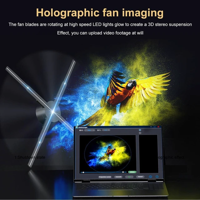 Alt view image 5 of 7 - 22 Inch 3D Hologram Fan with 2000*1356PX Resolution & 678 HD LED Beads Holographic Advertising Projector with APP, Bluetooth Audio & WIFI (56CM)