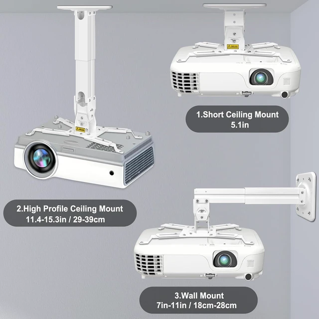 Alt view image 6 of 7 - Heavy Duty Projector Ceiling Mount Max Load 45lbs/21kg, Extendable 11.4-15.3in/29-39cm, Universal Angle Adjustable, White