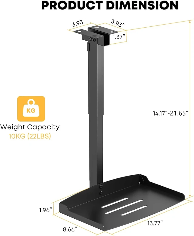 Alt view image 3 of 7 - Adjustable Projector Ceiling Mount,Universal Projector Shelf for Ceiling and Wall, Holds up to 22lbsNo Hole Installation, Hidden Cable Routing, Black