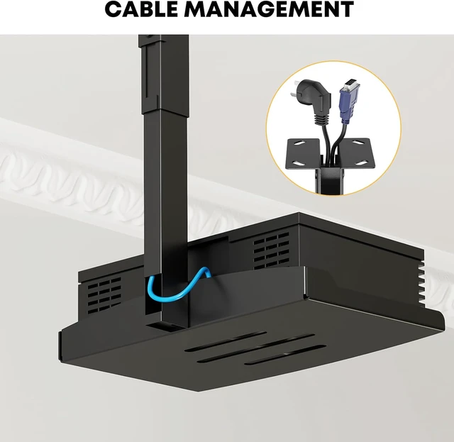 Alt view image 5 of 7 - Adjustable Projector Ceiling Mount,Universal Projector Shelf for Ceiling and Wall, Holds up to 22lbsNo Hole Installation, Hidden Cable Routing, Black