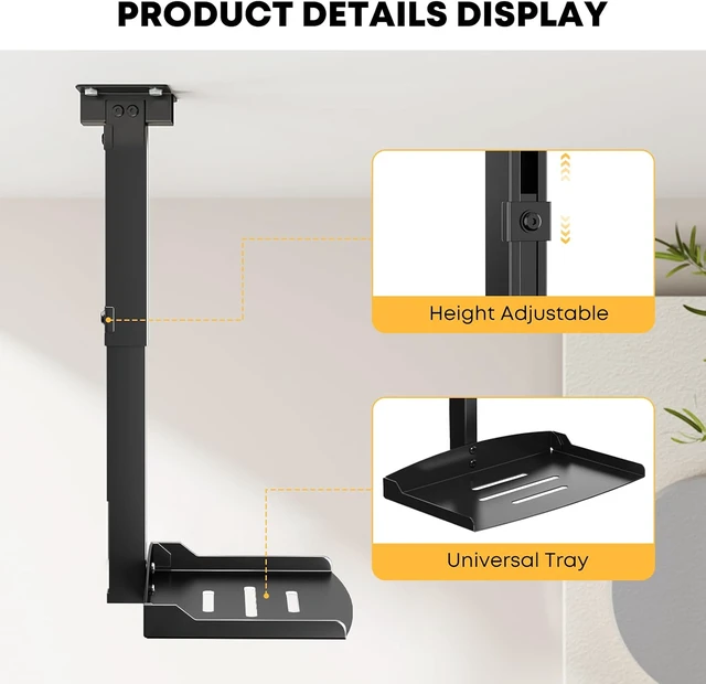 Alt view image 4 of 7 - Adjustable Projector Ceiling Mount,Universal Projector Shelf for Ceiling and Wall, Holds up to 22lbsNo Hole Installation, Hidden Cable Routing, Black