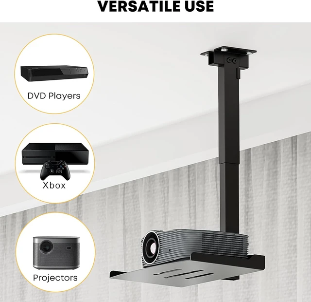 Alt view image 6 of 7 - Adjustable Projector Ceiling Mount,Universal Projector Shelf for Ceiling and Wall, Holds up to 22lbsNo Hole Installation, Hidden Cable Routing, Black
