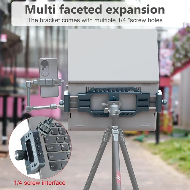 Alt view image 5 of 7 - Aluminum Laptop Stand for Tripods with 1/4" & 3/8 Ports Arca-Swiss Quick Release, Anti-Slip Heat Display for Studio, Live, Media Production & Outdoor Scenes