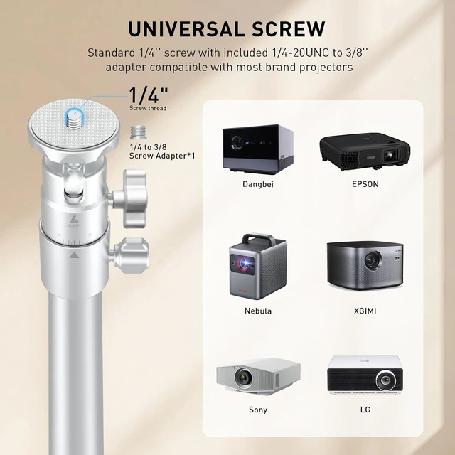 Alt view image 6 of 6 - Projector Mount with Height Adjustable 19.5" to 47.5" Space-Saving Heavy-Duty Floor & Table Stand, 11lbs Capacity for Home Theater & Business, Epson/XGIMI/Nebula Compatible