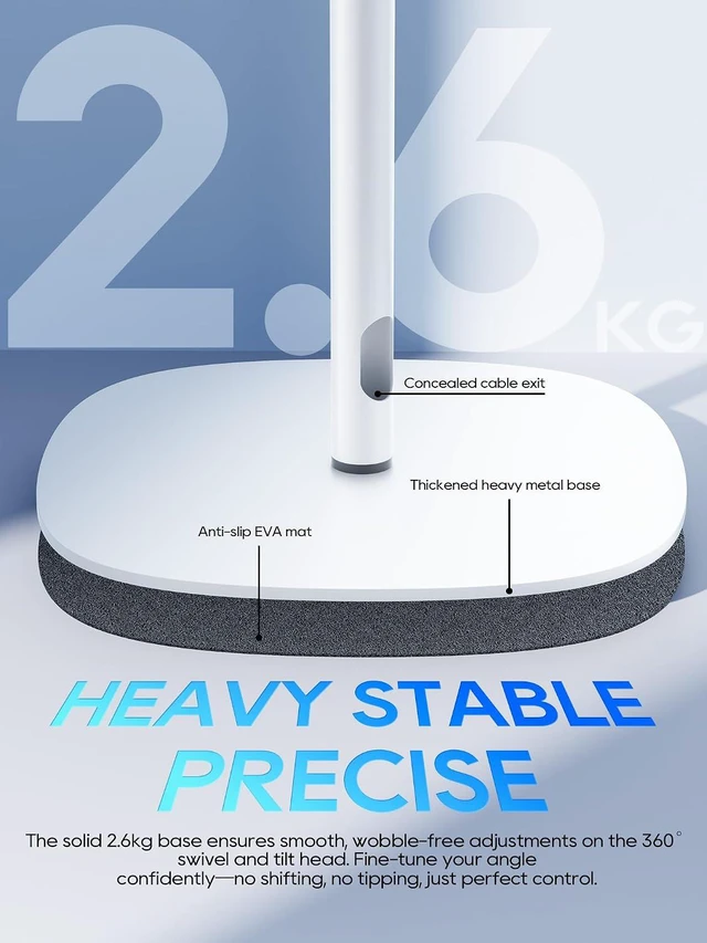 Alt view image 7 of 7 - Projector Stand with Hidden Cable Management Height Adjustable Floor Mount, 360° Rotation & 1/4" Screw for Projector, Camera & Webcam, Home/Office/Outdoor (White)