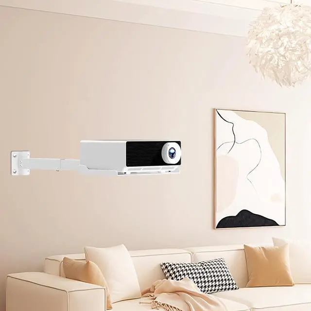 Alt view image 6 of 6 - Projector Ceiling Mount with Tray, Adjustable Universal Bracket, White | Adjustable Height, No-Hole Installation, Concealed Cable Management, Holds up to 22 lbs. Ideal for Home Theater & Office