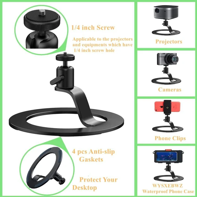 Alt view image 3 of 6 - Aluminum Desktop Projector Stand Mount Base with Ball Head, 360 Degree Adjustable Table Bracket for Nebula, XGIMI, VANKYO, Jinhoo, Epson & More