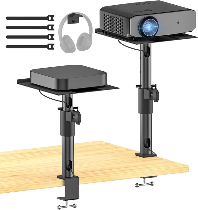 Main image of 2-Pack Adjustable Clamp-On Projector Stand Heavy Duty 40 lbs Each, Dual Tabletop Stands for Projector, Streaming Device, Gaming Console & Laptop, Home Theater & Office