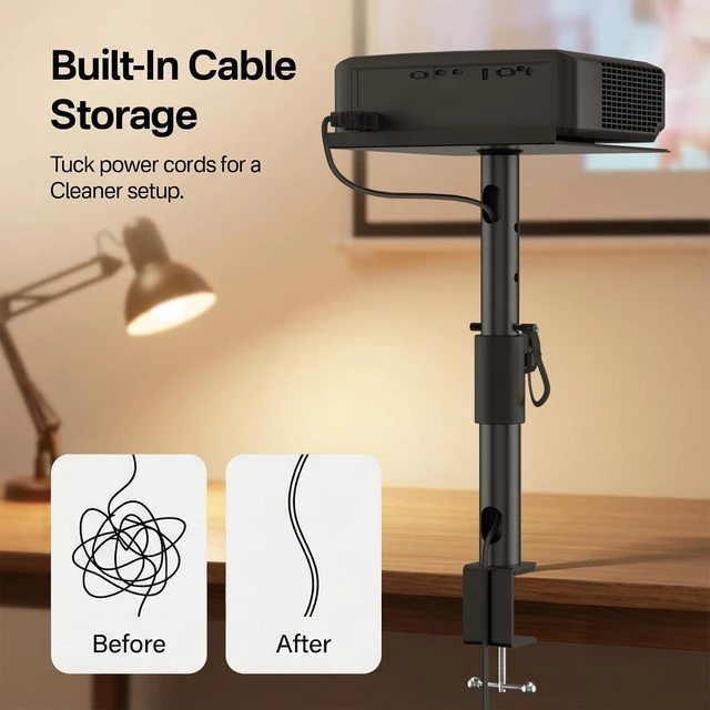 Alt view image 3 of 6 - 2-Pack Adjustable Clamp-On Projector Stand Heavy Duty 40 lbs Each, Dual Tabletop Stands for Projector, Streaming Device, Gaming Console & Laptop, Home Theater & Office