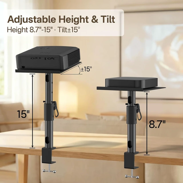Alt view image 4 of 6 - 2-Pack Adjustable Clamp-On Projector Stand Heavy Duty 40 lbs Each, Dual Tabletop Stands for Projector, Streaming Device, Gaming Console & Laptop, Home Theater & Office