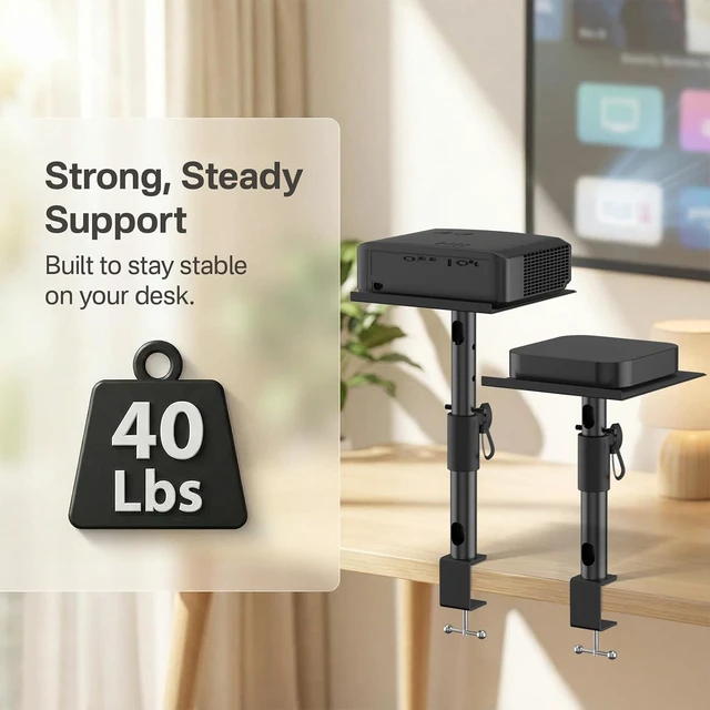 Alt view image 6 of 6 - 2-Pack Adjustable Clamp-On Projector Stand Heavy Duty 40 lbs Each, Dual Tabletop Stands for Projector, Streaming Device, Gaming Console & Laptop, Home Theater & Office