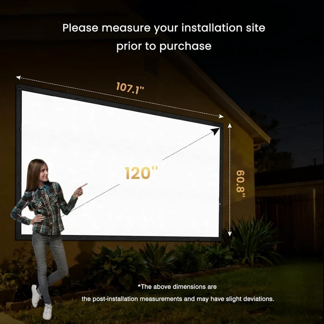 Alt view image 6 of 6 - 120 Inch Upgraded Projector Screen with Black Backing Straight Edges, Foldable, Washable & Wrinkle-Free for Indoor Home Theater & Outdoor Cinema, White 16:9
