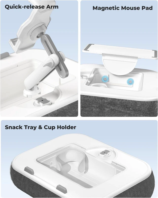 Alt view image 6 of 7 - Kindle Pillow Stand Holder & Phone Holder for Bed Laptop Lap Desk with Mouse Pad, Fits 4.7-13" Kindle/Tablet/Phone & 10-15" Laptop, Snack Bowl, Cup & Detachable 360° Stand Arm