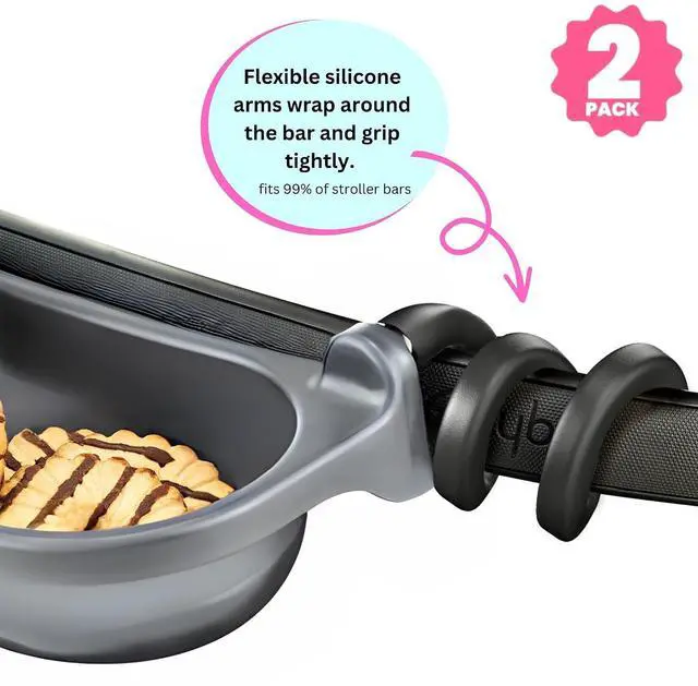 Alt view image 2 of 7 - Universal Stroller Snack Tray | Pack of 2 | Compatible with Nuna | Stroller Cup Holder | Bumper Bar | Stroller Tray Attachment with Cups Holder for Baby Toddler | Stroller Accessories