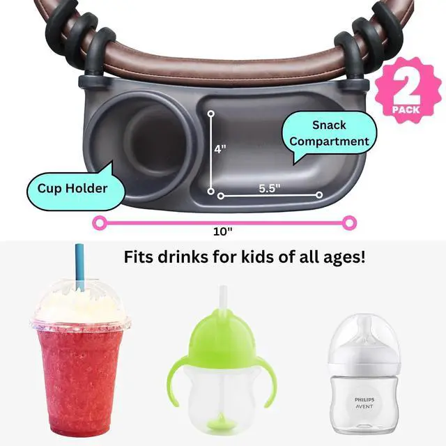 Alt view image 3 of 7 - Universal Stroller Snack Tray | Pack of 2 | Compatible with Nuna | Stroller Cup Holder | Bumper Bar | Stroller Tray Attachment with Cups Holder for Baby Toddler | Stroller Accessories