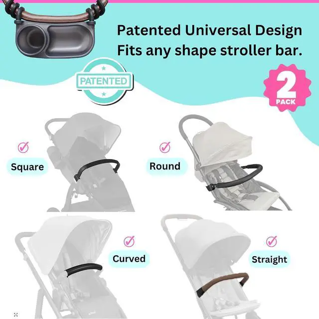 Alt view image 5 of 7 - Universal Stroller Snack Tray | Pack of 2 | Compatible with Nuna | Stroller Cup Holder | Bumper Bar | Stroller Tray Attachment with Cups Holder for Baby Toddler | Stroller Accessories
