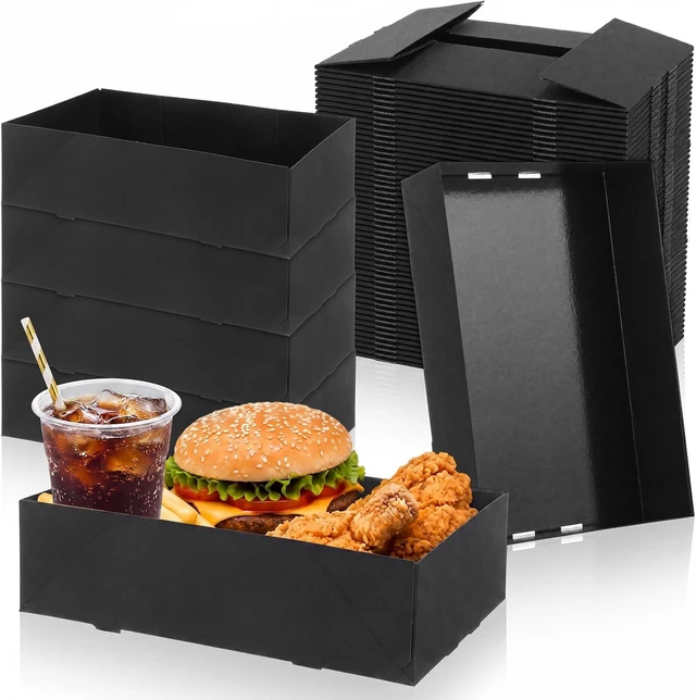 Main image of 200 Pcs Kraft Food Trays 4 Corner Pop Up Disposable Foldable Cardboard Snack Tray for Movie Night, Parties, Stadiums & Theaters, Drink Holder (Black)