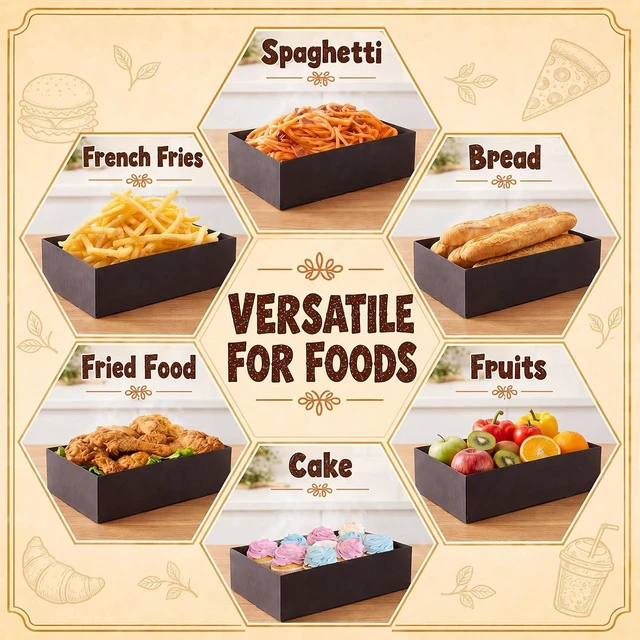 Alt view image 6 of 6 - 200 Pcs Kraft Food Trays 4 Corner Pop Up Disposable Foldable Cardboard Snack Tray for Movie Night, Parties, Stadiums & Theaters, Drink Holder (Black)