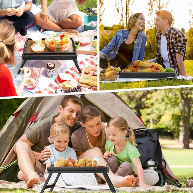 Alt view image 7 of 7 - 2 Pack Breakfast in Bed Tray for Eating, 16.92 x 12.6 Inch Bed Table Tray with Folding Legs & Handles, Bamboo Food Lap Trays Fits for Adult Kids Eating/TV/Surgery Recovery by . Set of 2