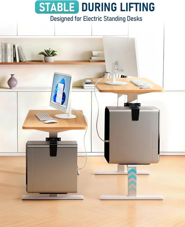 Alt view image 6 of 7 - No-Drill Adjustable Under-Desk PC Mount for Standing Desks Computer CPU Holder Supports Up to 50 lbs, Easy Installation (Only Fits 80x50mm 75x45mm 65x45mm Desk Legs), Black