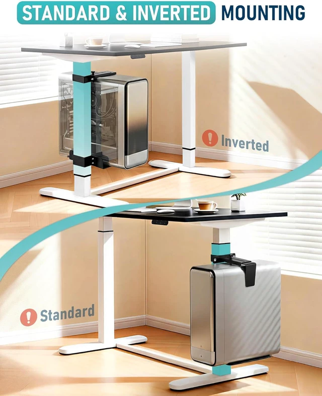 Alt view image 7 of 7 - No-Drill Adjustable Under-Desk PC Mount for Standing Desks Computer CPU Holder Supports Up to 50 lbs, Easy Installation (Only Fits 80x50mm 75x45mm 65x45mm Desk Legs), Black