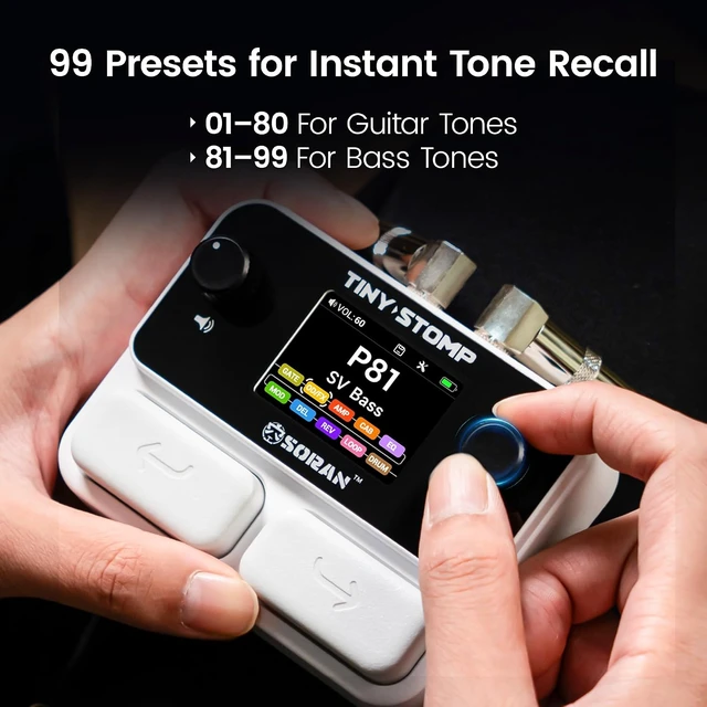 Alt view image 7 of 7 - JME-03A Tiny Stomp Multi-Effects Guitar Pedal 125 Effects, 99 Presets, 10 Modules, 40s Looper, 100 Drum Rhythms, 20 IR/NAM Slots, USB Audio, Rechargeable for Guitar & Bass
