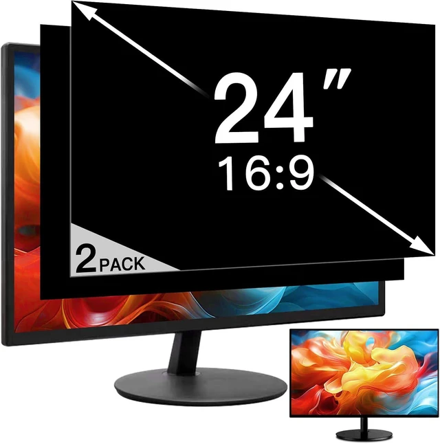 Main image of 2-Pack 24 Inch 16:9 Computer Monitor Privacy Screen Anti-Glare Eye Protection Cover, Removable Anti-Scratch Privacy Shield for 24'' Widescreen Monitors