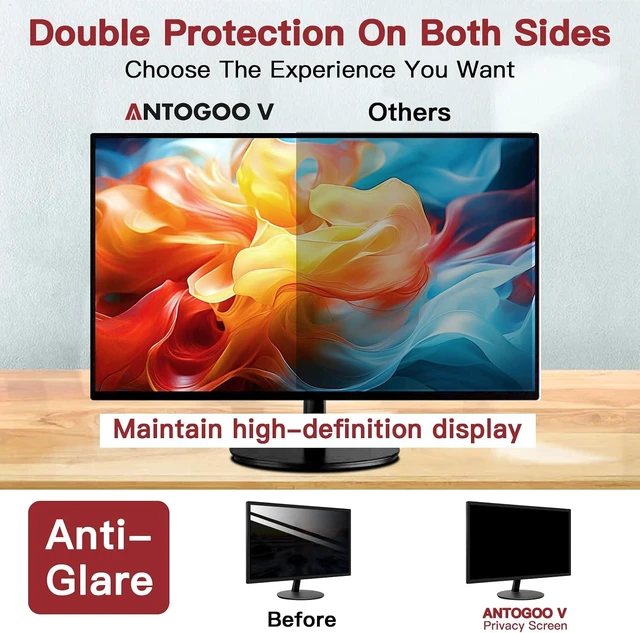 Alt view image 3 of 7 - 2-Pack 24 Inch 16:9 Computer Monitor Privacy Screen Anti-Glare Eye Protection Cover, Removable Anti-Scratch Privacy Shield for 24'' Widescreen Monitors